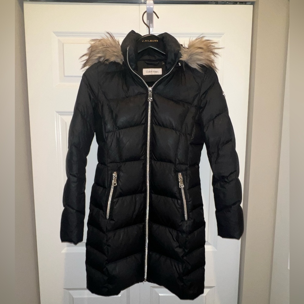 Women’s Calvin Klein Faux-Fur-Trim Puffer Coat - Black - XS